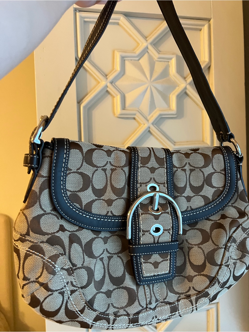 Coach Brown Soho Signature Canvas Shoulder Bag With Buckle Accent